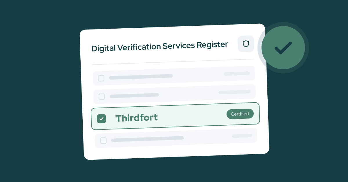 Digital Verification Services Register screen with "Thirdfort" marked as certified and a green checkmark symbol.