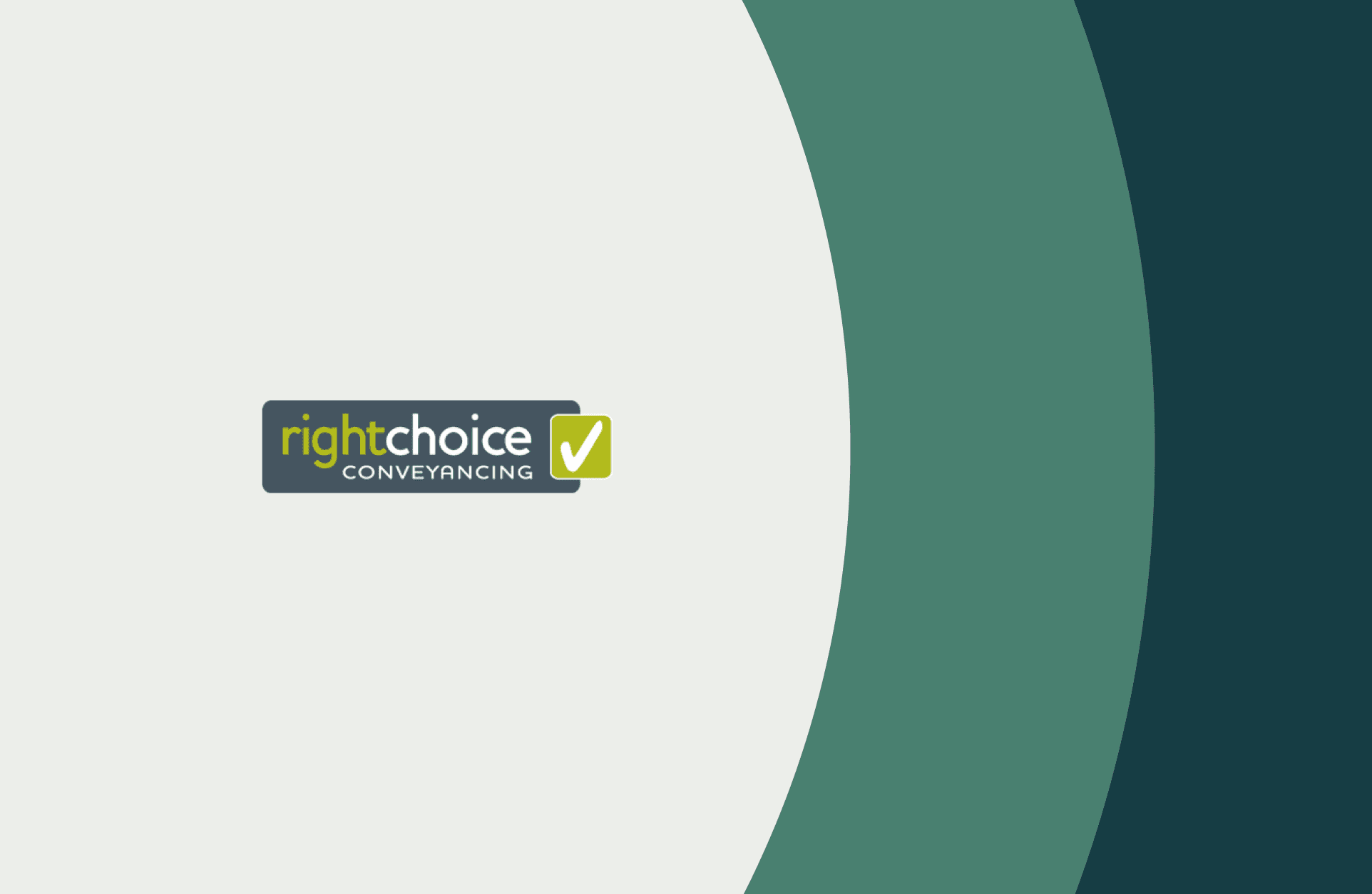 Right Choice Conveyancing logo on a grey background with two large green graphic elements on the left