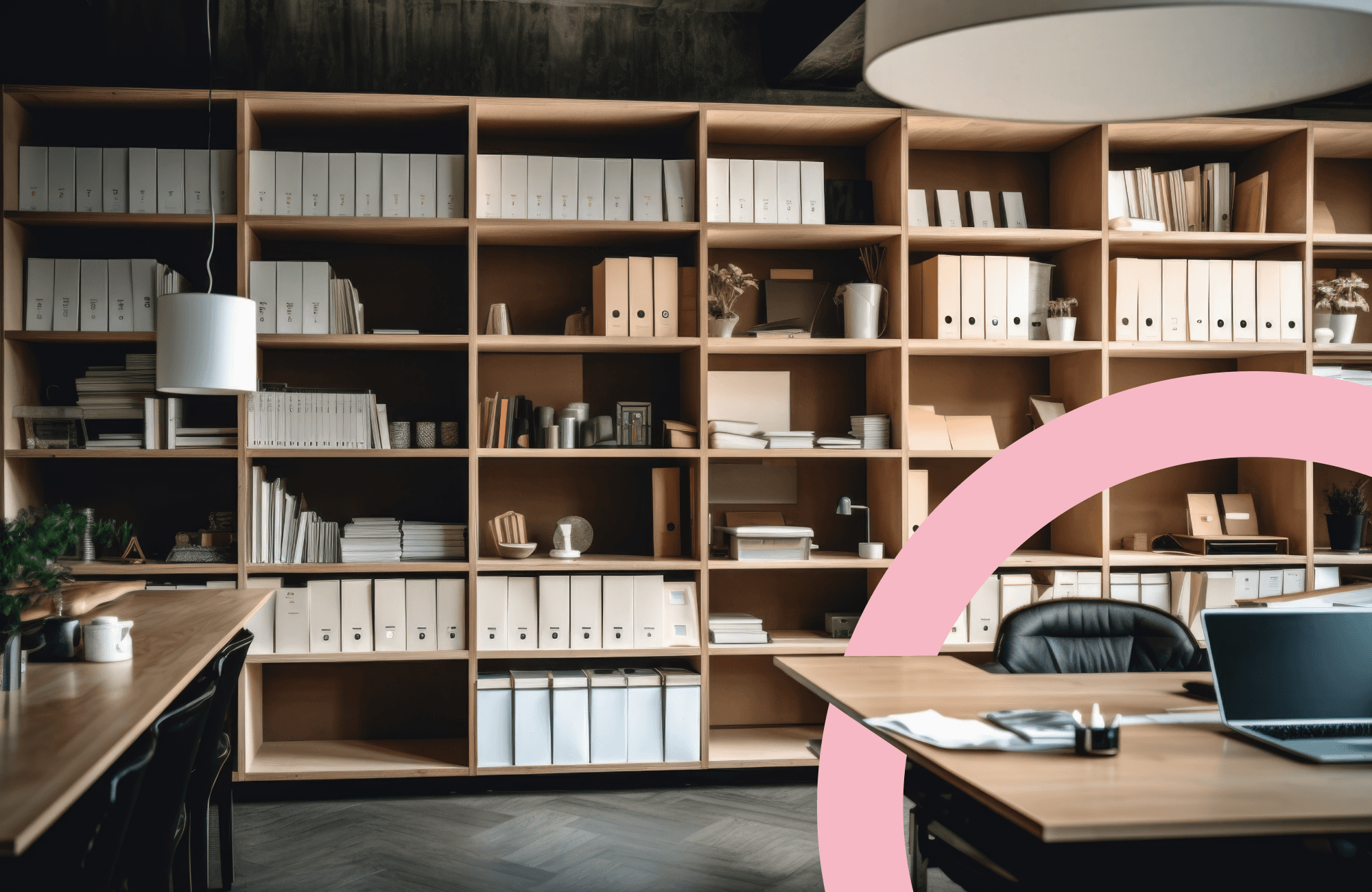 Modern office with shelves
