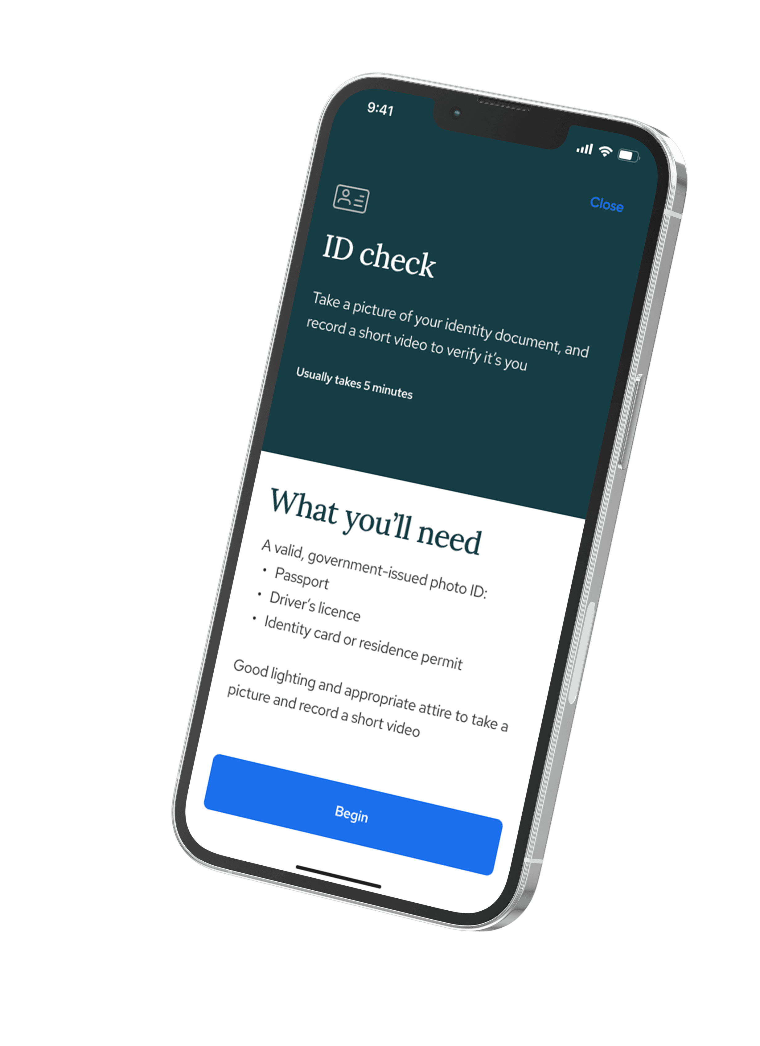 Image of the Thirdfort app showing the start of an ID check