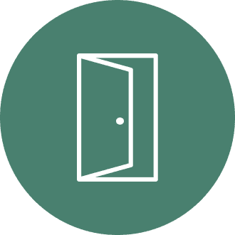 Icon of an open door with a green background