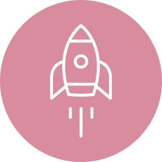 Icon of a rocket ship with a pink background