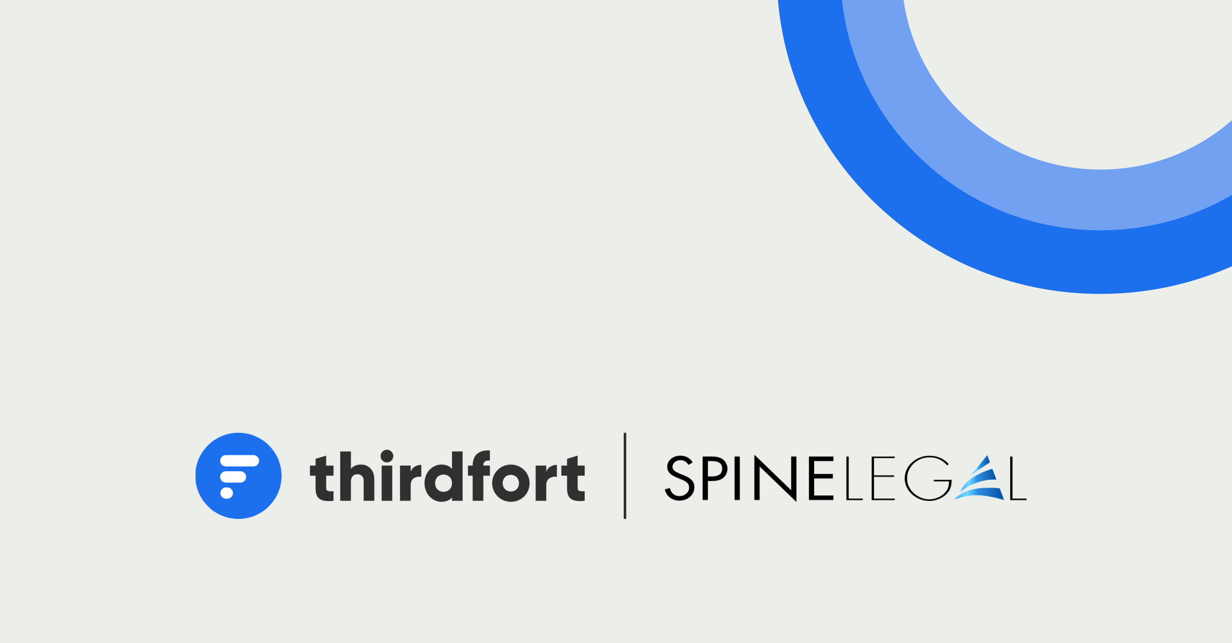 Thirdfort logo and Spine Legal logo on a grey background with a blue graphic