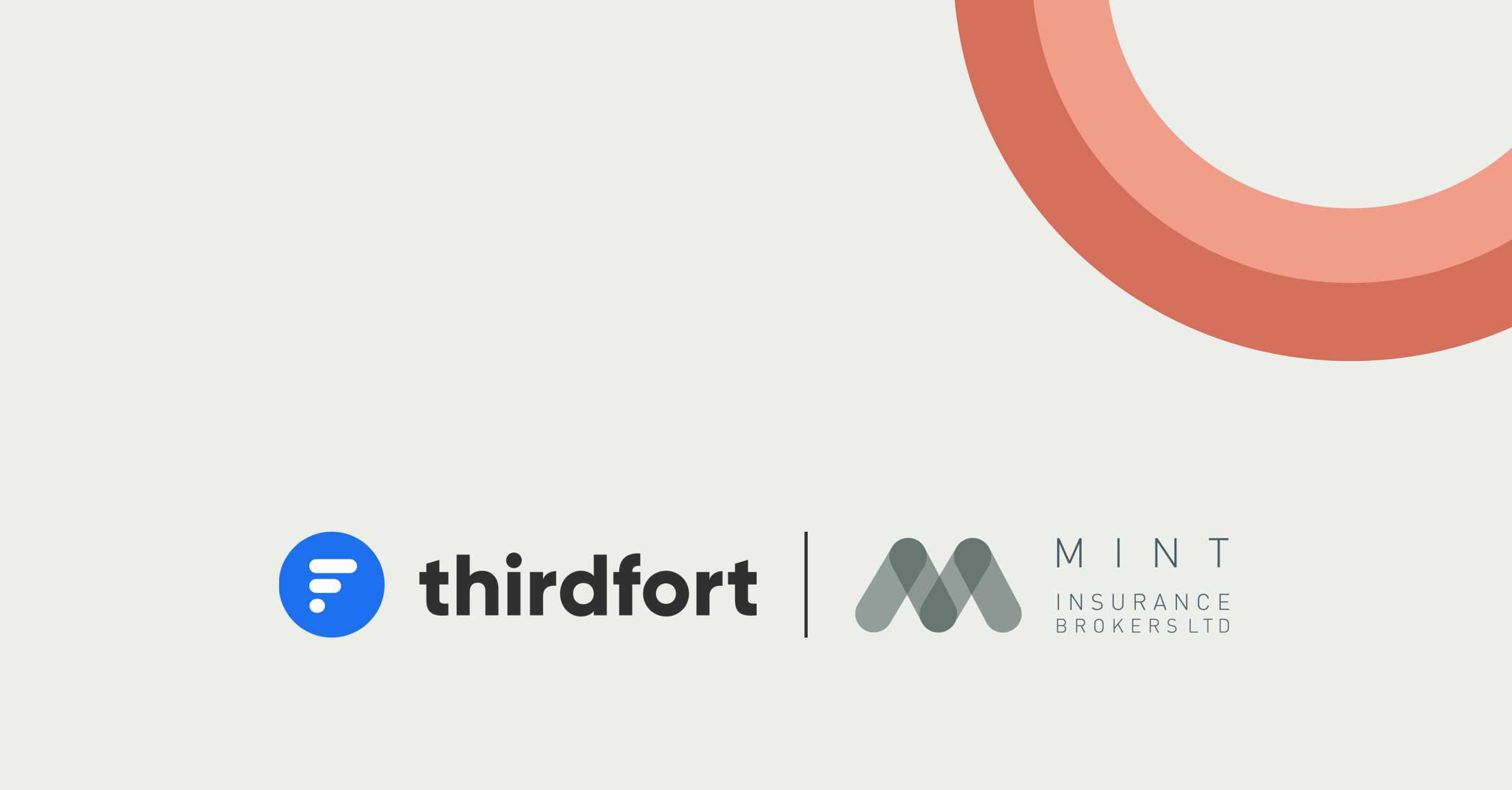 Thirdfort logo and Mint Insurance Brokers Ltd logos on a grey background with a peach semi circle graphic on the right