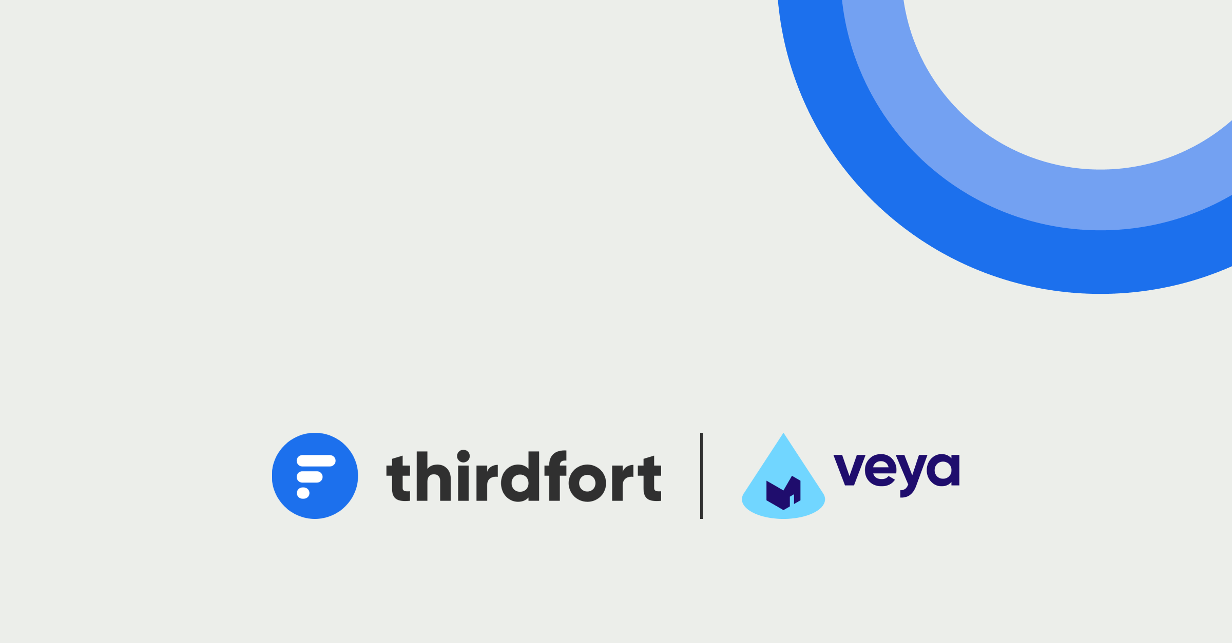 Thirdfort logo and Veya logo on a grey background with a blue semi circle graphic on the right