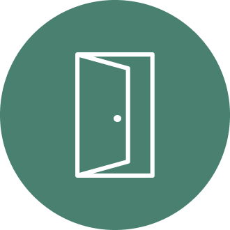 Icon of an open door with a green background
