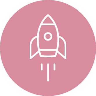 Icon of a rocket ship with a pink background