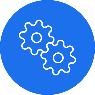 Icon of a cogs interlinked together with a blue background
