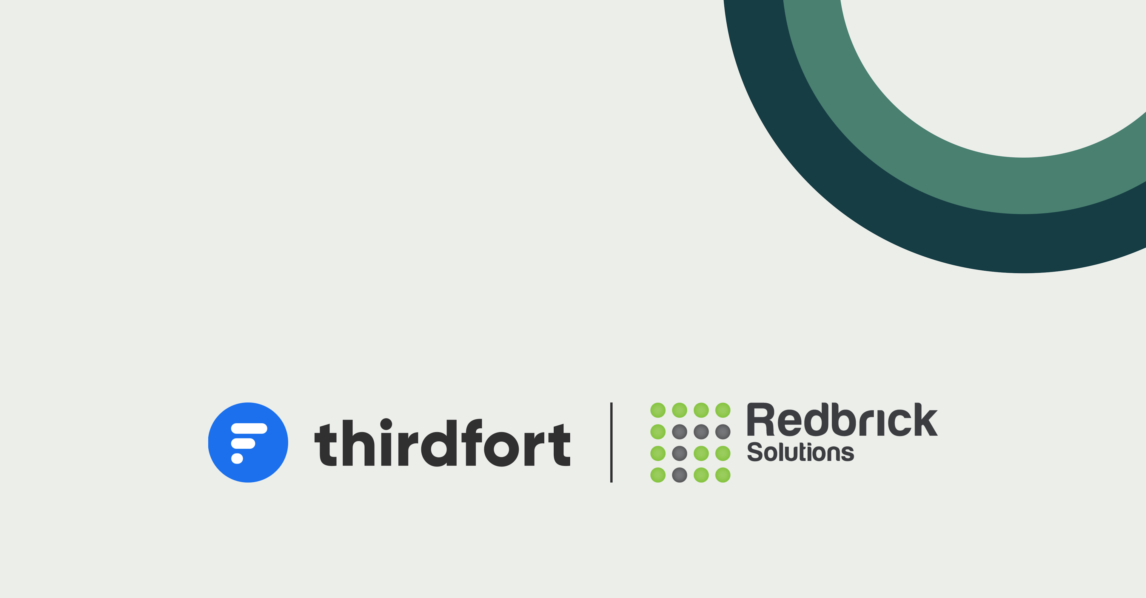 Thirdfort logo and Redbrick solutions logo on a grey background with a green graphic circle in the top right