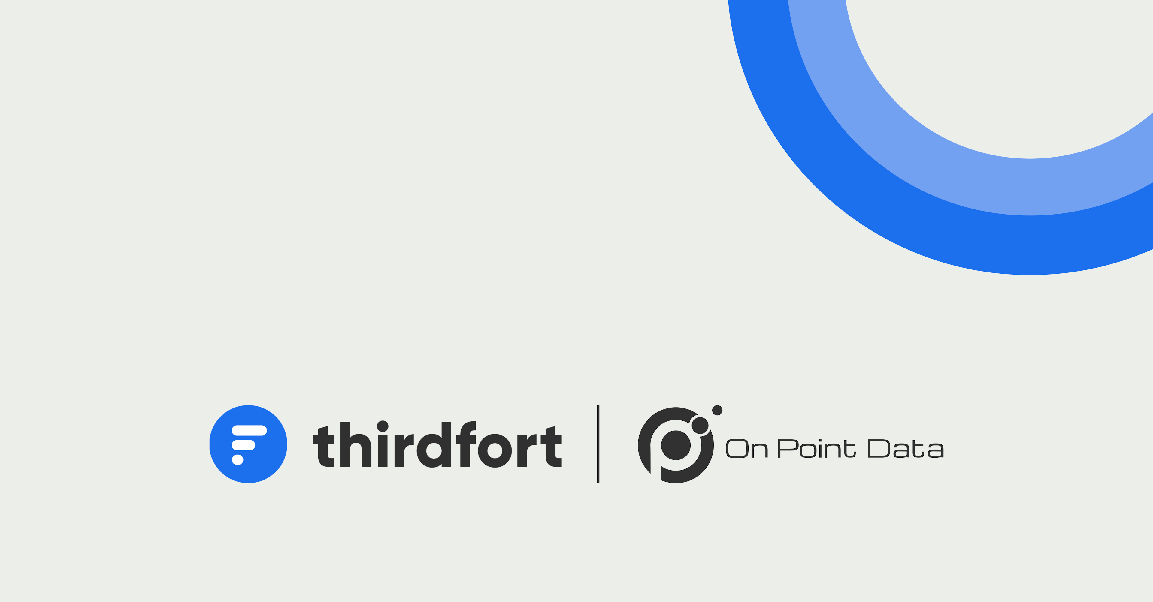 Thirdfort logo and On Point Data logo on grey background with blue circle in top right